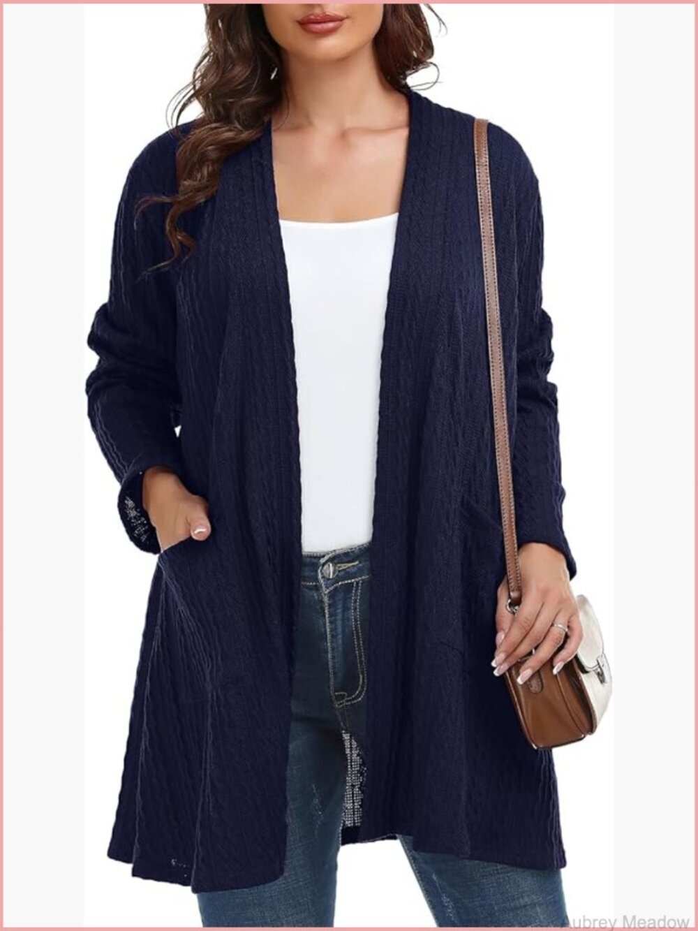 Plus Size Cardigan Long Sleeve Cable Knit Sweater with Pockets Open Front 1X-5X